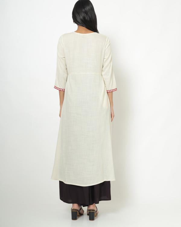 Embroidered A-line Kurta with Printed Panel