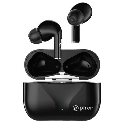 pTron Basspods P181 Bluetooth 5.1 Wireless Headphones, 32Hrs Total Playtime, Immersive Stereo Sound, Stereo Calls, Snug-fit TWS Earbuds, Touch Controls, Voice Assistance, Type-C Fast Charging & IPX4 (Black)